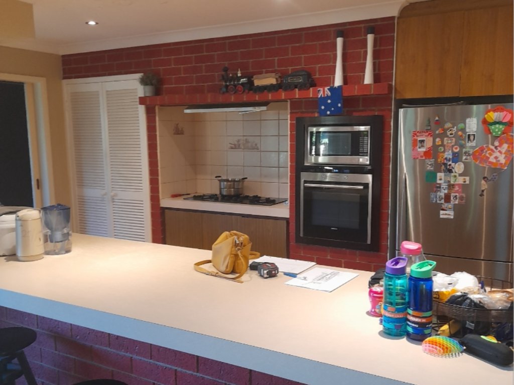 Before and after digital printed splashback install